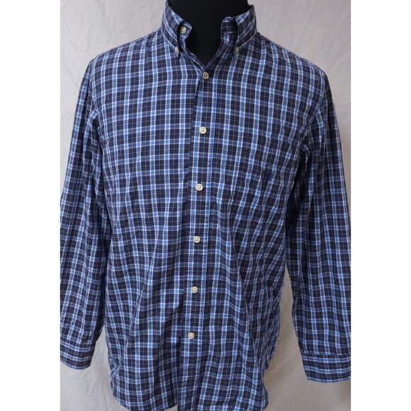 Chaps Easy Care Medium Blue Plaid Long Sleeve Button Down Embroidered Logo Shirt - Picture 1 of 11
